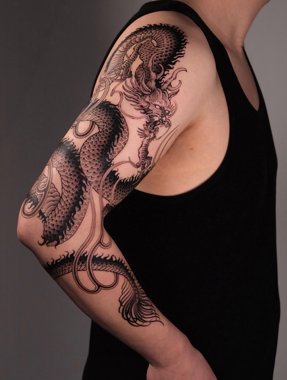 Tattoo by @bayun.tattoos โ japanese_irezumi, black_and_grey