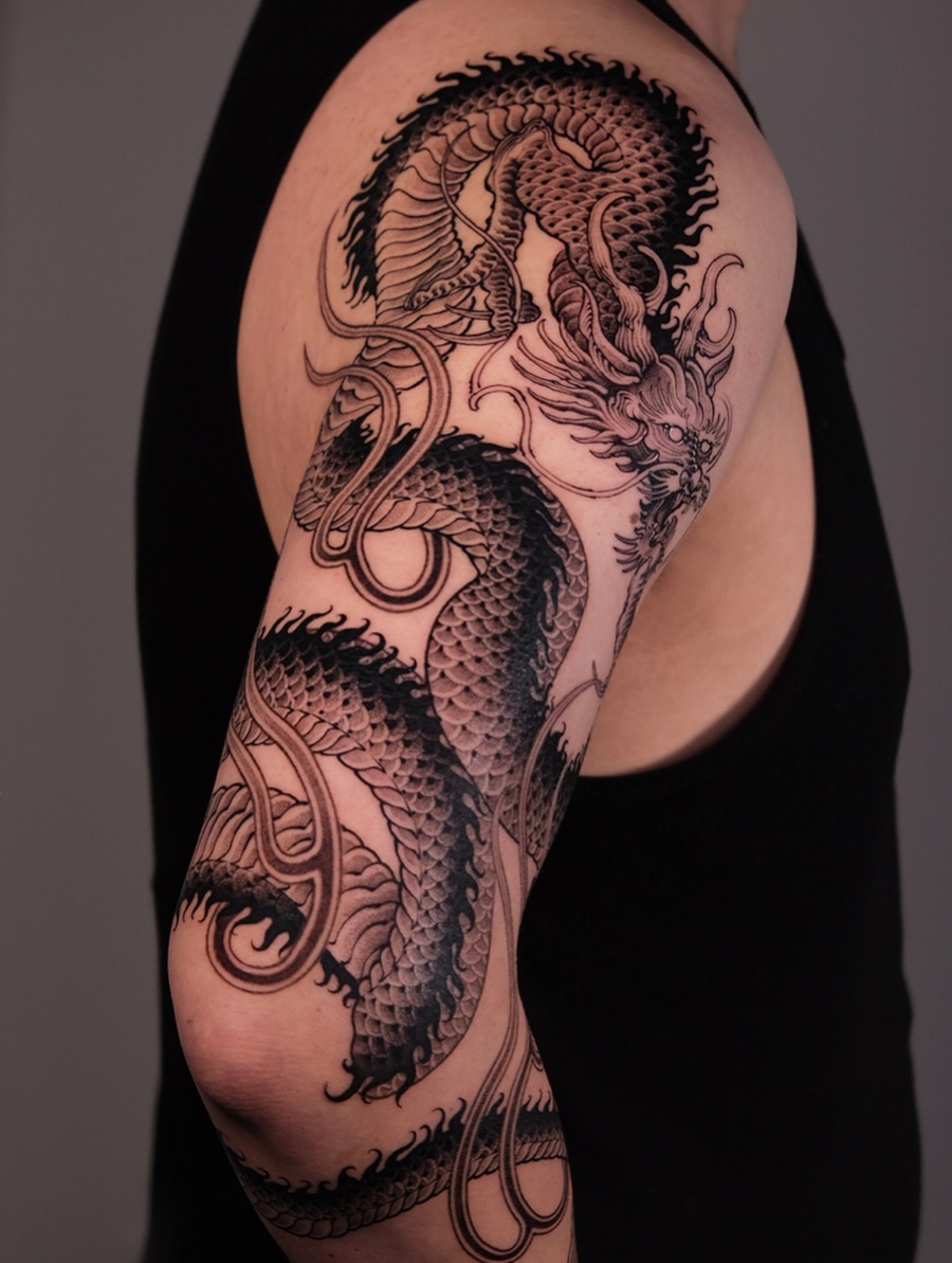 Tattoo by @bayun.tattoos โ japanese_irezumi, black_and_grey