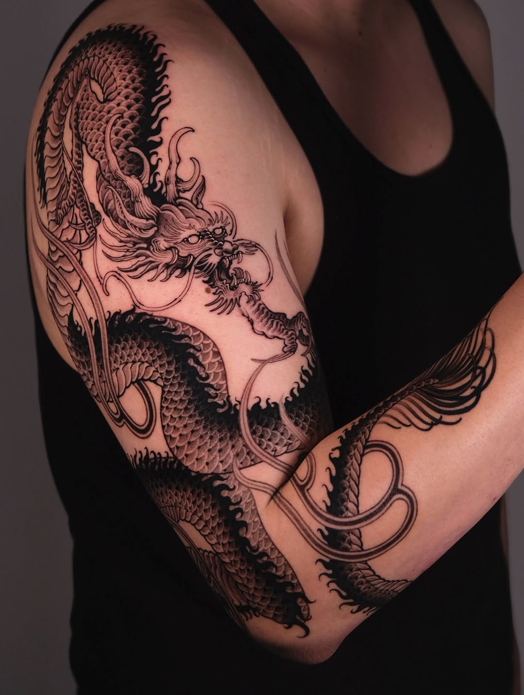 Tattoo by @bayun.tattoos โ japanese_irezumi, black_and_grey
