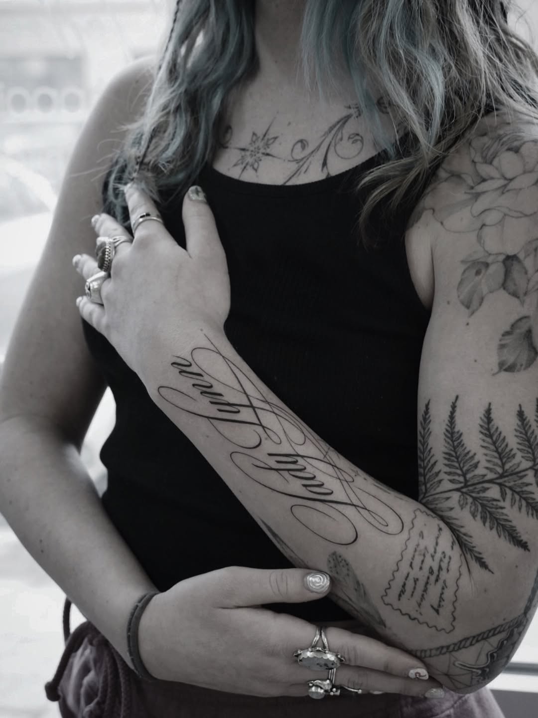 Tattoo by @alanis.ink — lettering_script, fine_line