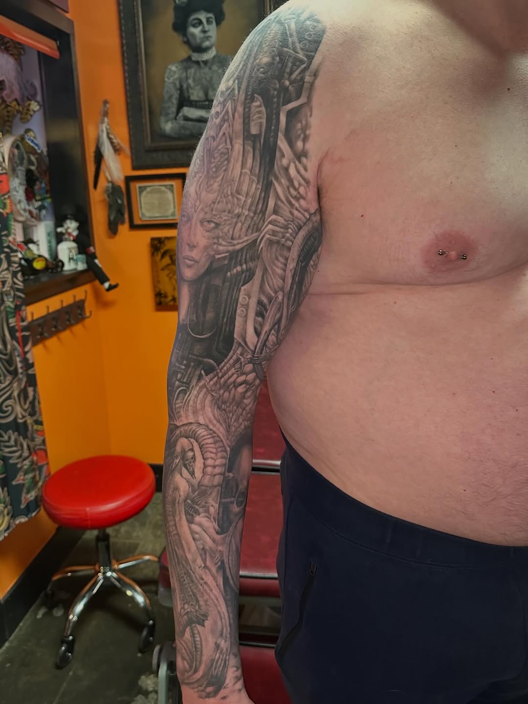 Tattoo by @justalantattoos — black_and_grey, dark_realism