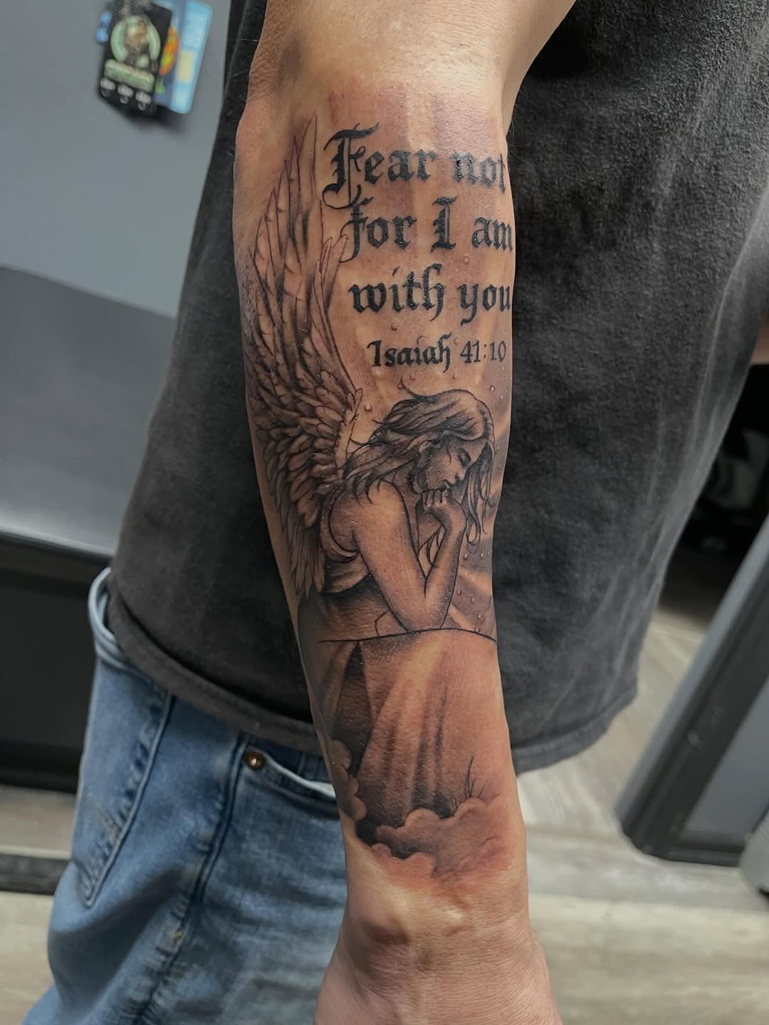 Tattoo by @dtat2christ — lettering_script, black_and_grey