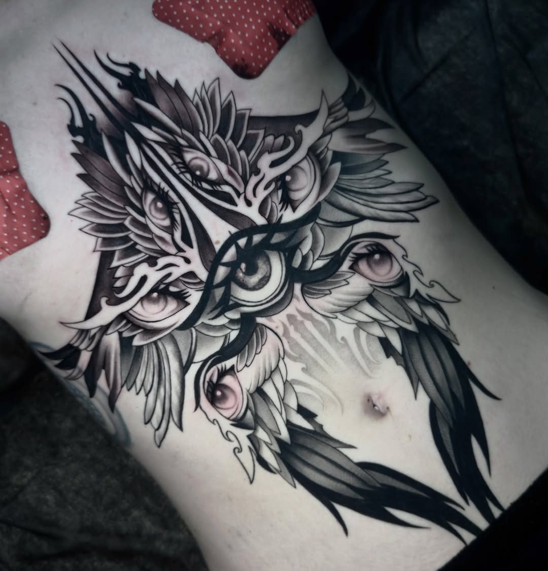 Tattoo by @kambria.tattoo — black_and_grey, dark_realism