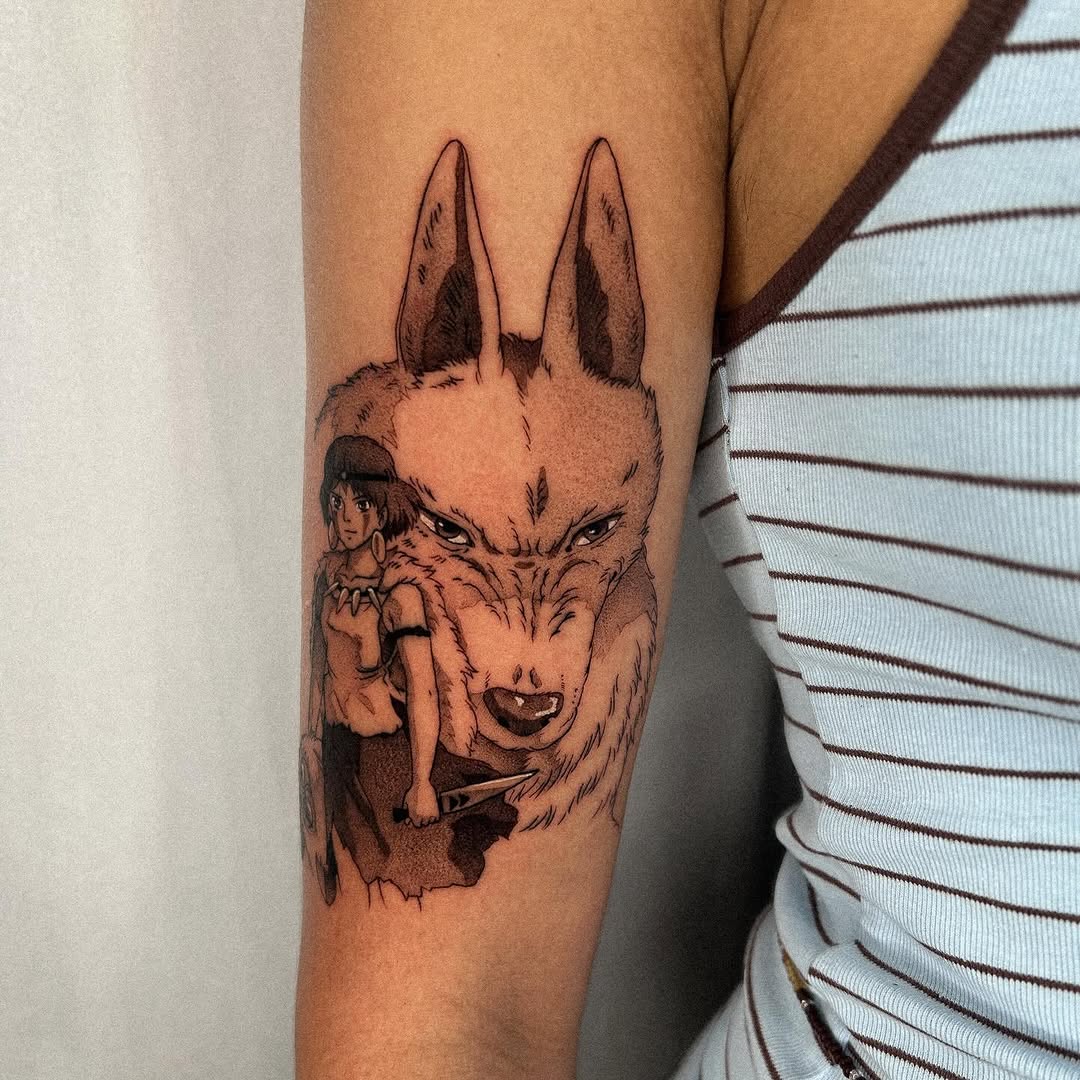 Tattoo by @kevin.tatt — anime, black_and_grey