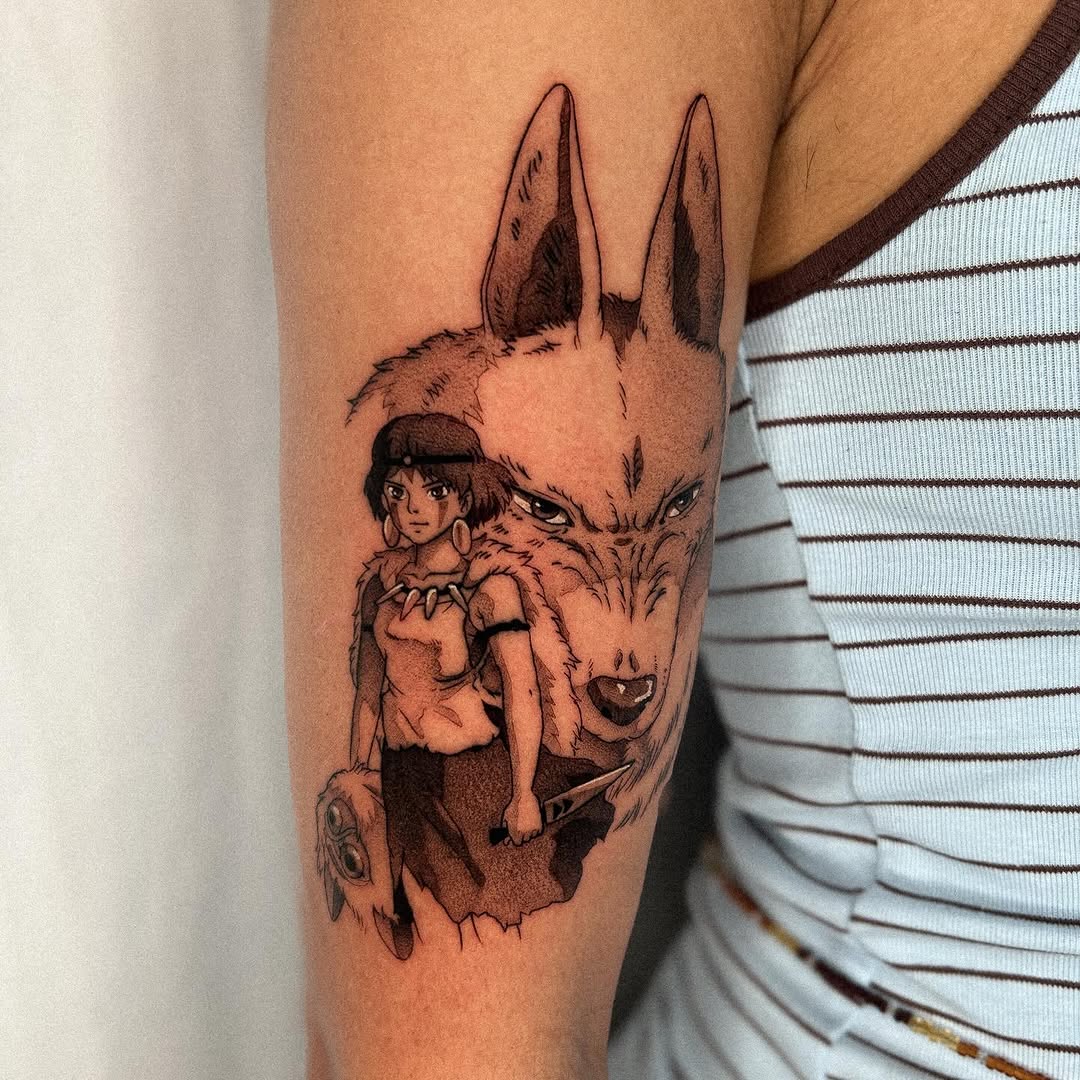 Tattoo by @kevin.tatt — anime, black_and_grey