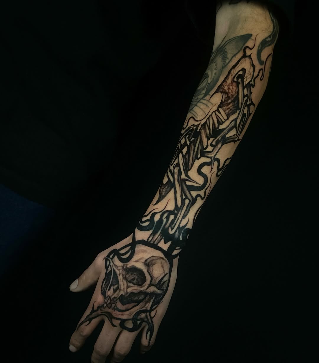 Tattoo by @baptism_black — black_and_grey, dark_realism