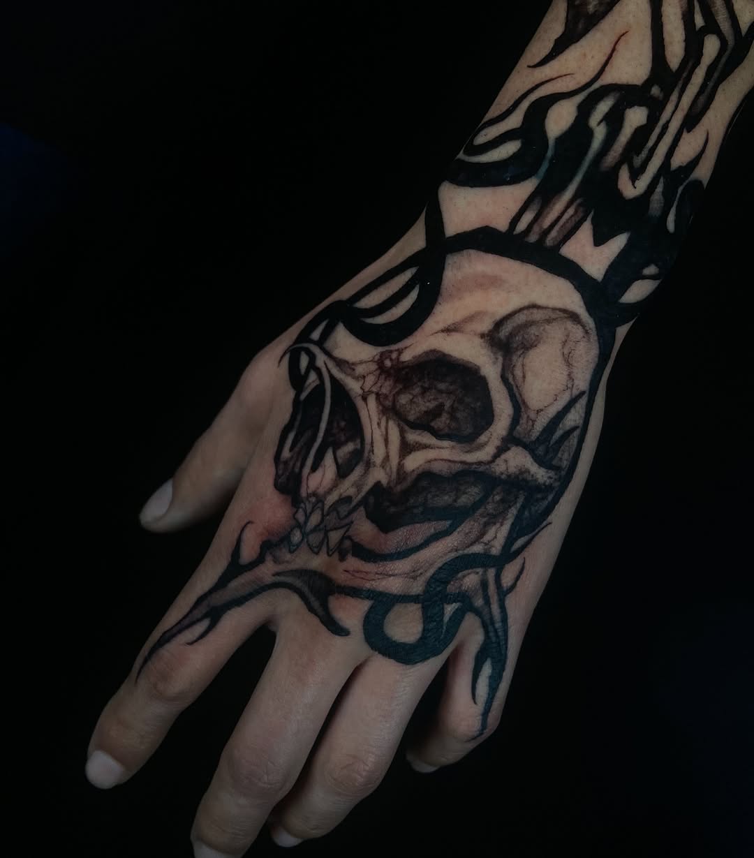 Tattoo by @baptism_black — black_and_grey, dark_realism