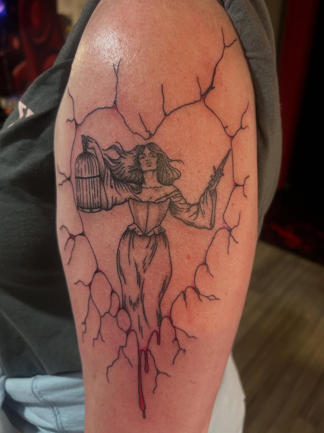 Tattoo by @emmysartemporium — illustrative, black_and_grey