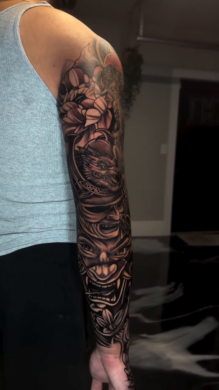 Tattoo by @broken_tattz — japanese_irezumi, black_and_grey