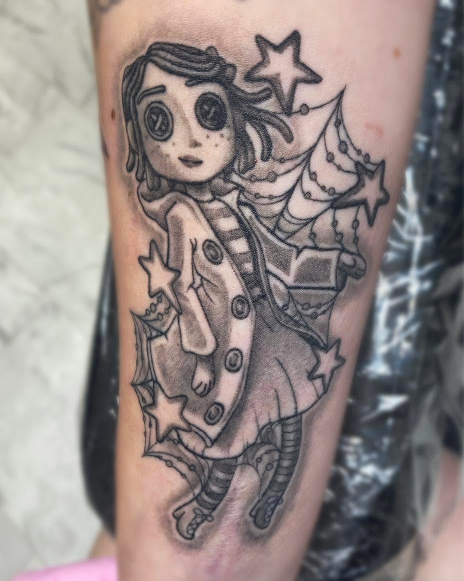 Tattoo by @gillygoatpokes — illustrative, black_and_grey