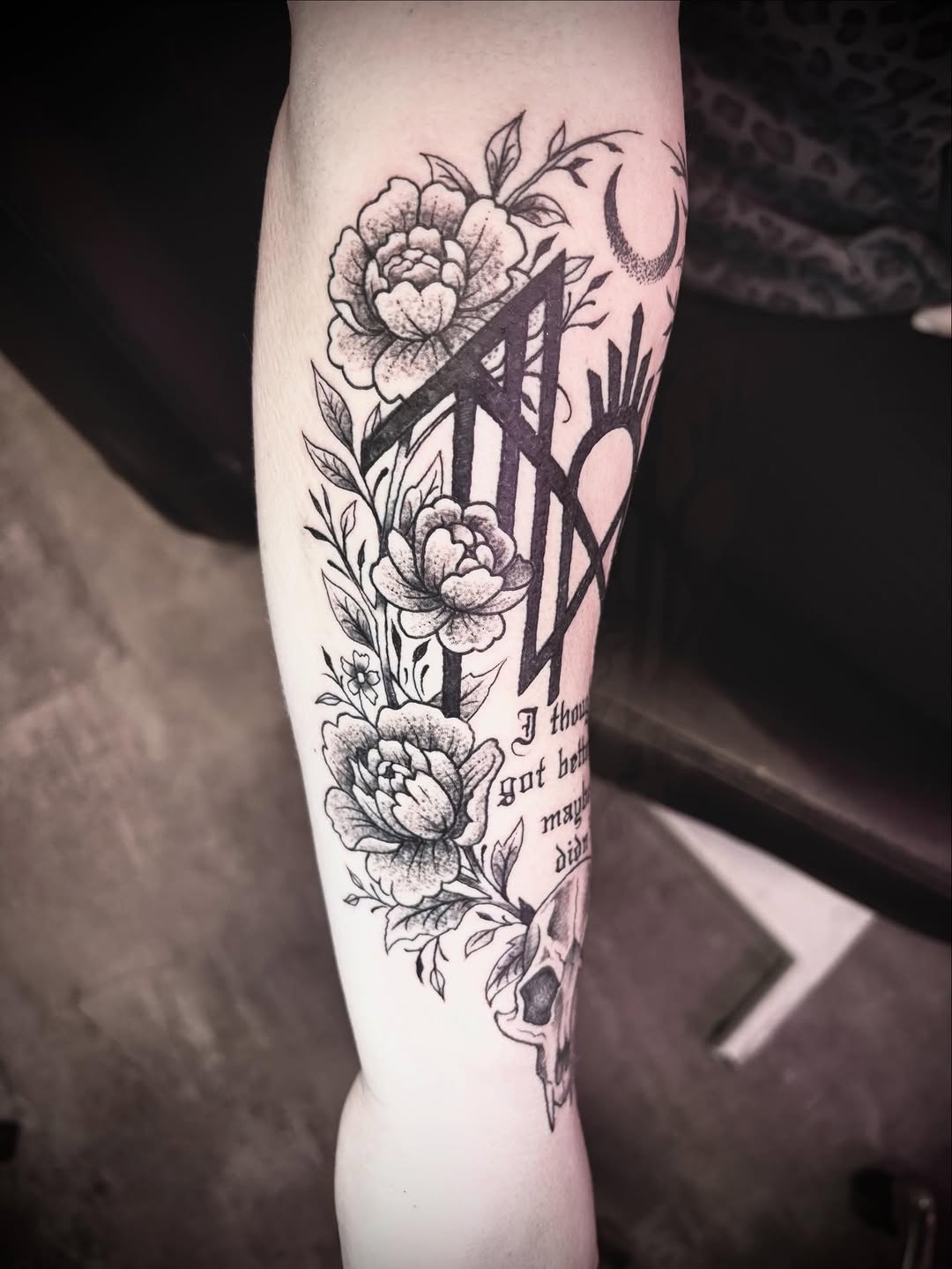 Tattoo by @neekostentaculz โ black_and_grey, lettering_script