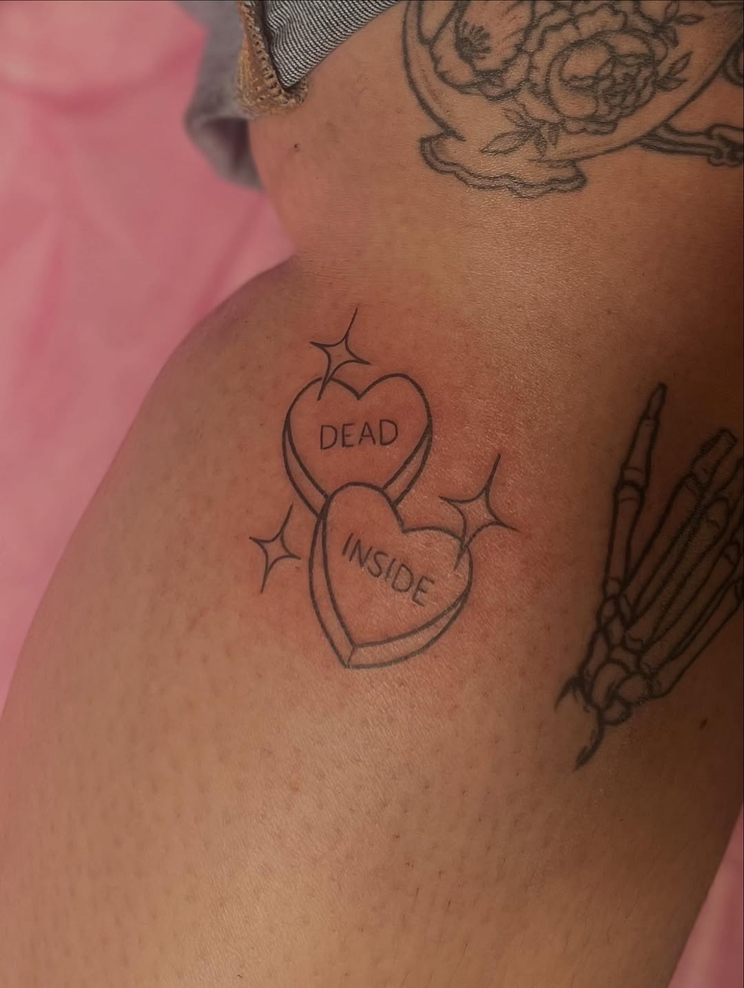 Tattoo by @lovebugtattoos โ lettering_script, illustrative