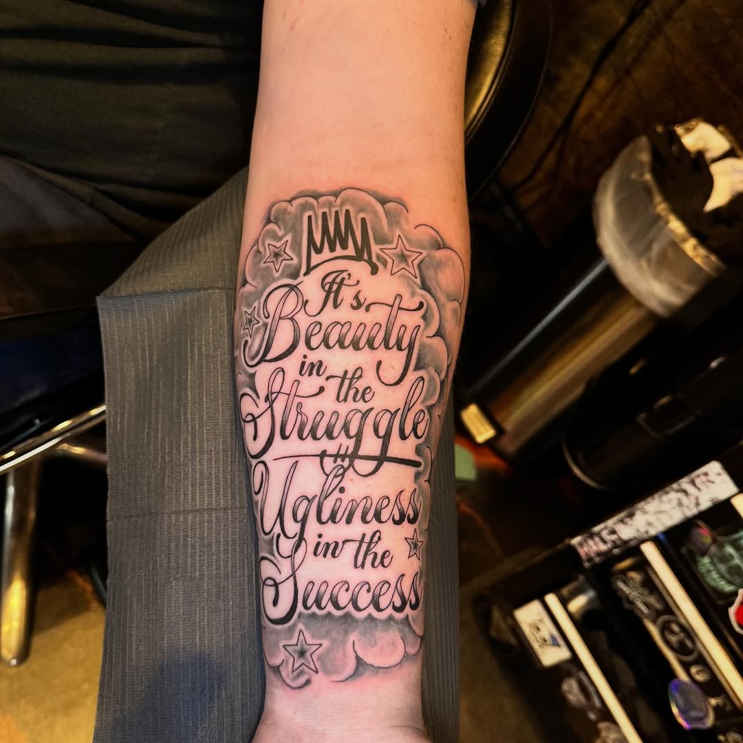 Tattoo by @aaronbeaudette — lettering_script, black_and_grey