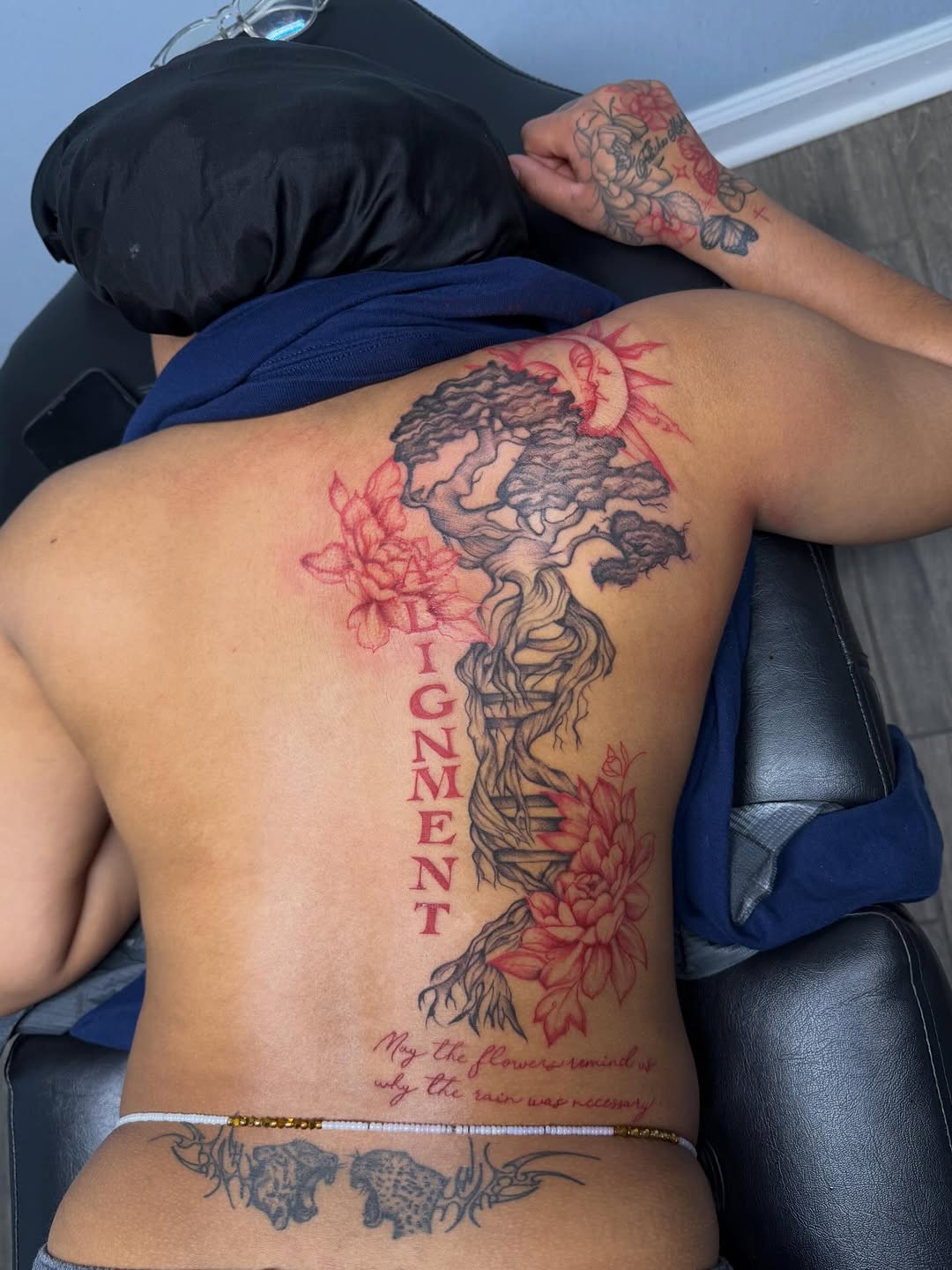 Tattoo by @stephsworldofink — black_and_grey, lettering_script
