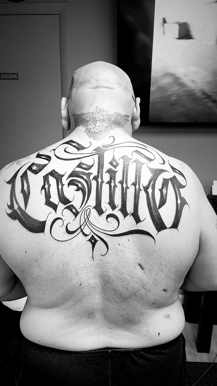 Tattoo by @jokertattoos — lettering_script, chicano