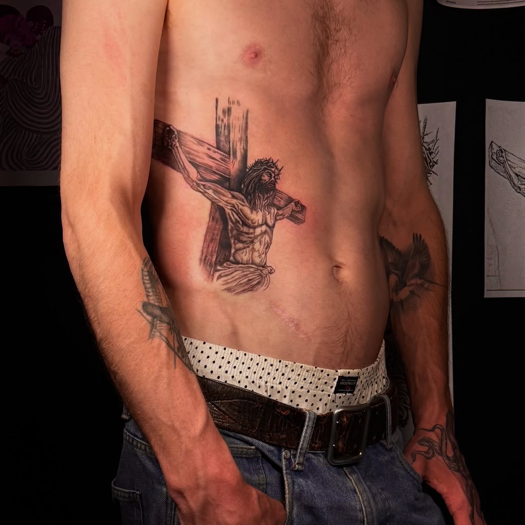Tattoo by @monk_tattooart — realism, black_and_grey