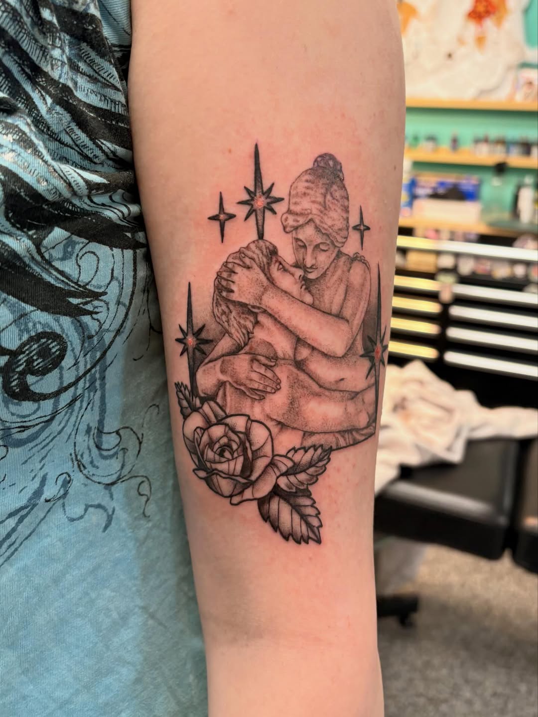 Tattoo by @jaydastarrtattoos — illustrative, black_and_grey