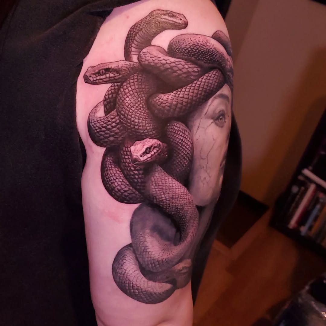 Tattoo by @mandrewtattoo — realism, black_and_grey