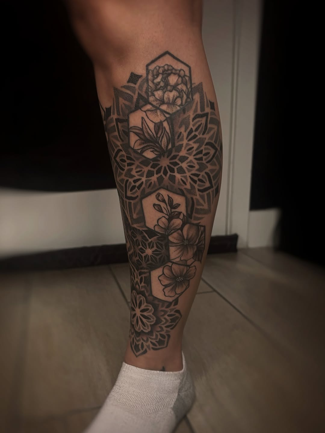 Tattoo by @gina.nvink — geometric, black_and_grey