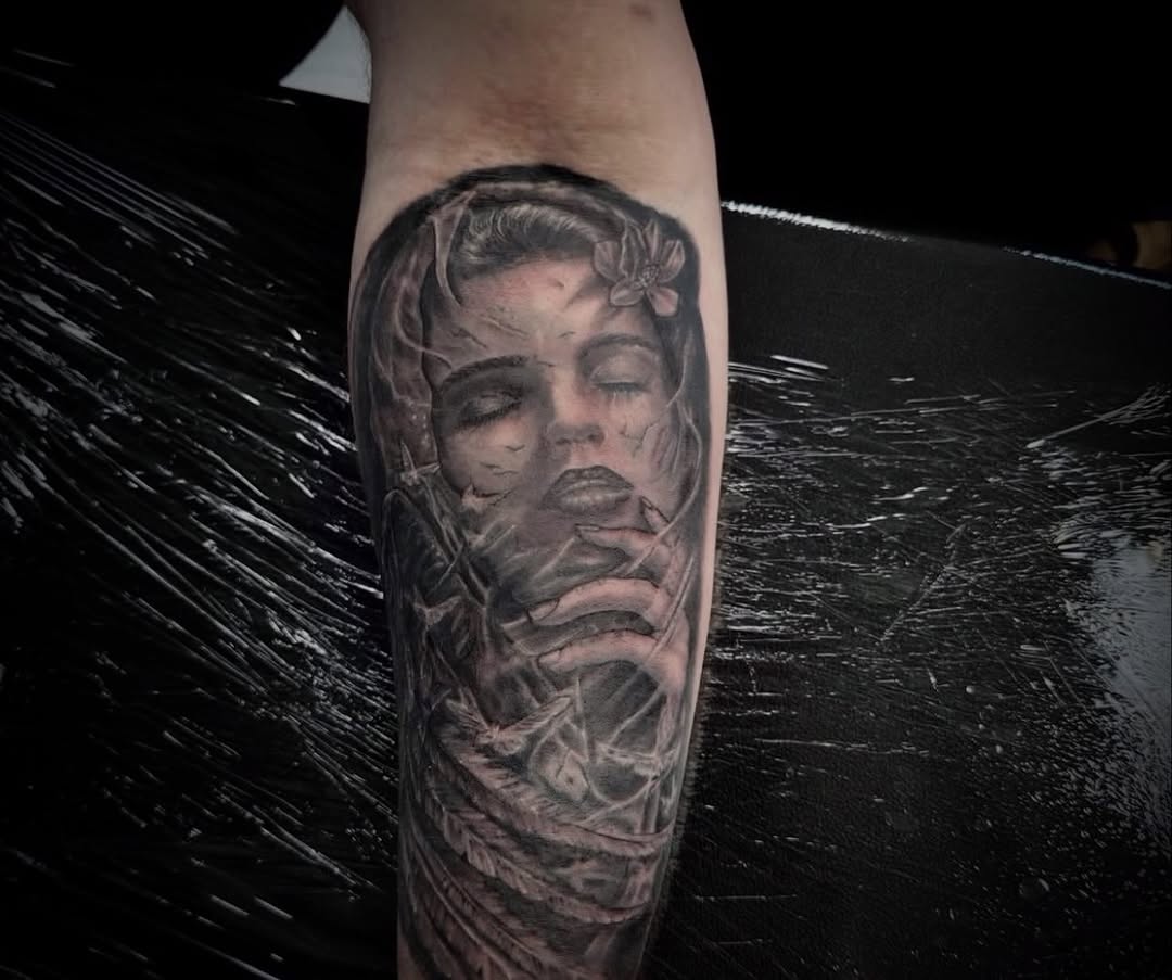 Tattoo by @noochtattoos — realism, black_and_grey