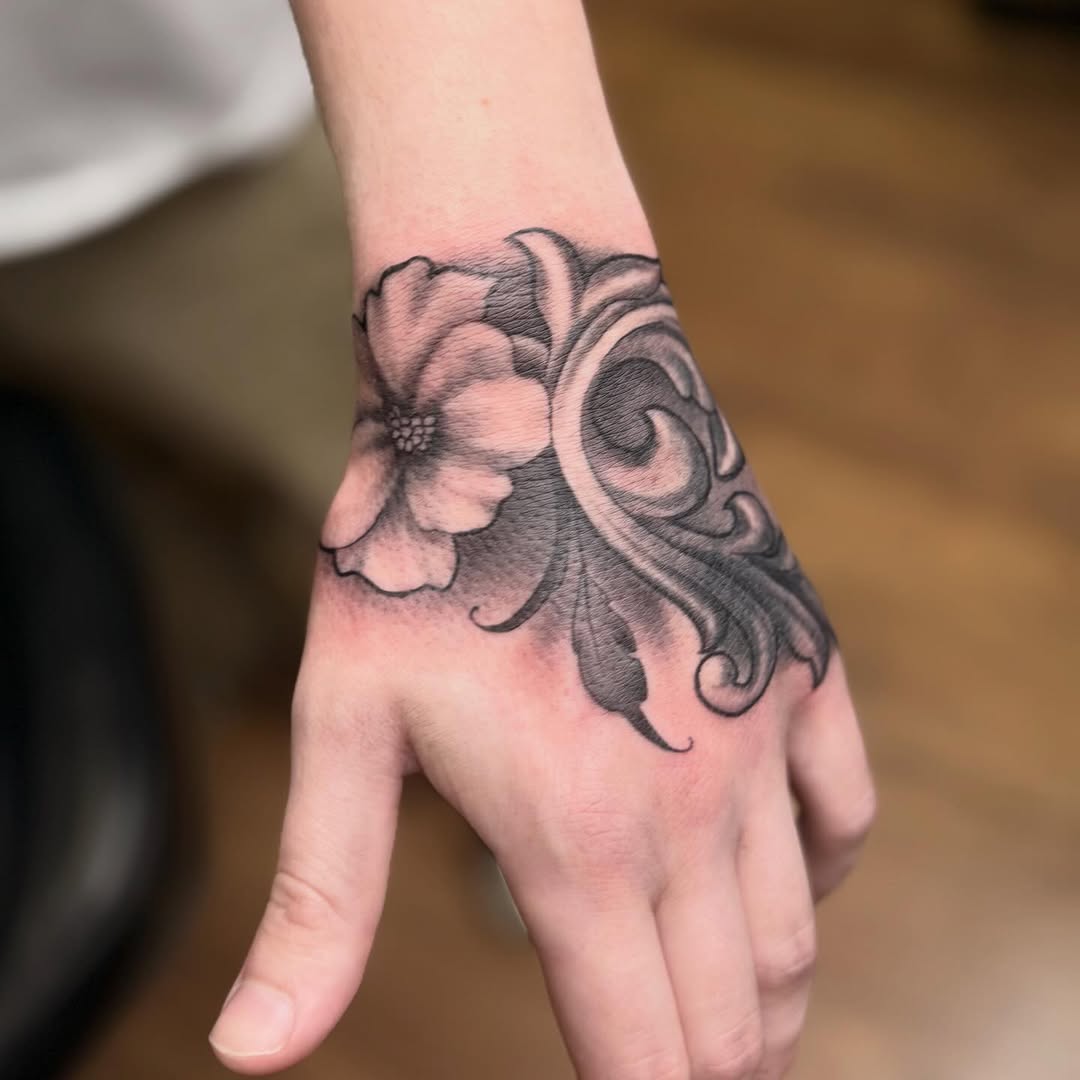 Tattoo by @meme_tattoos — black_and_grey, ornamental