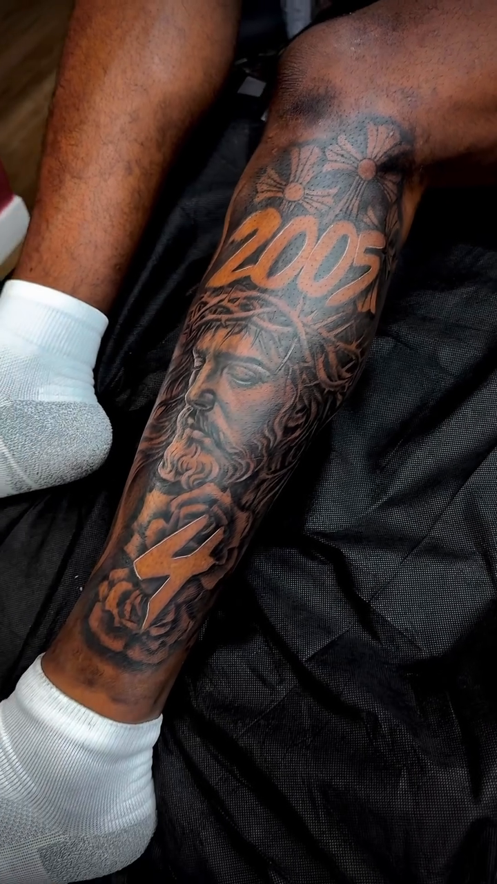 Tattoo by @tatt2t — black_and_grey, realism
