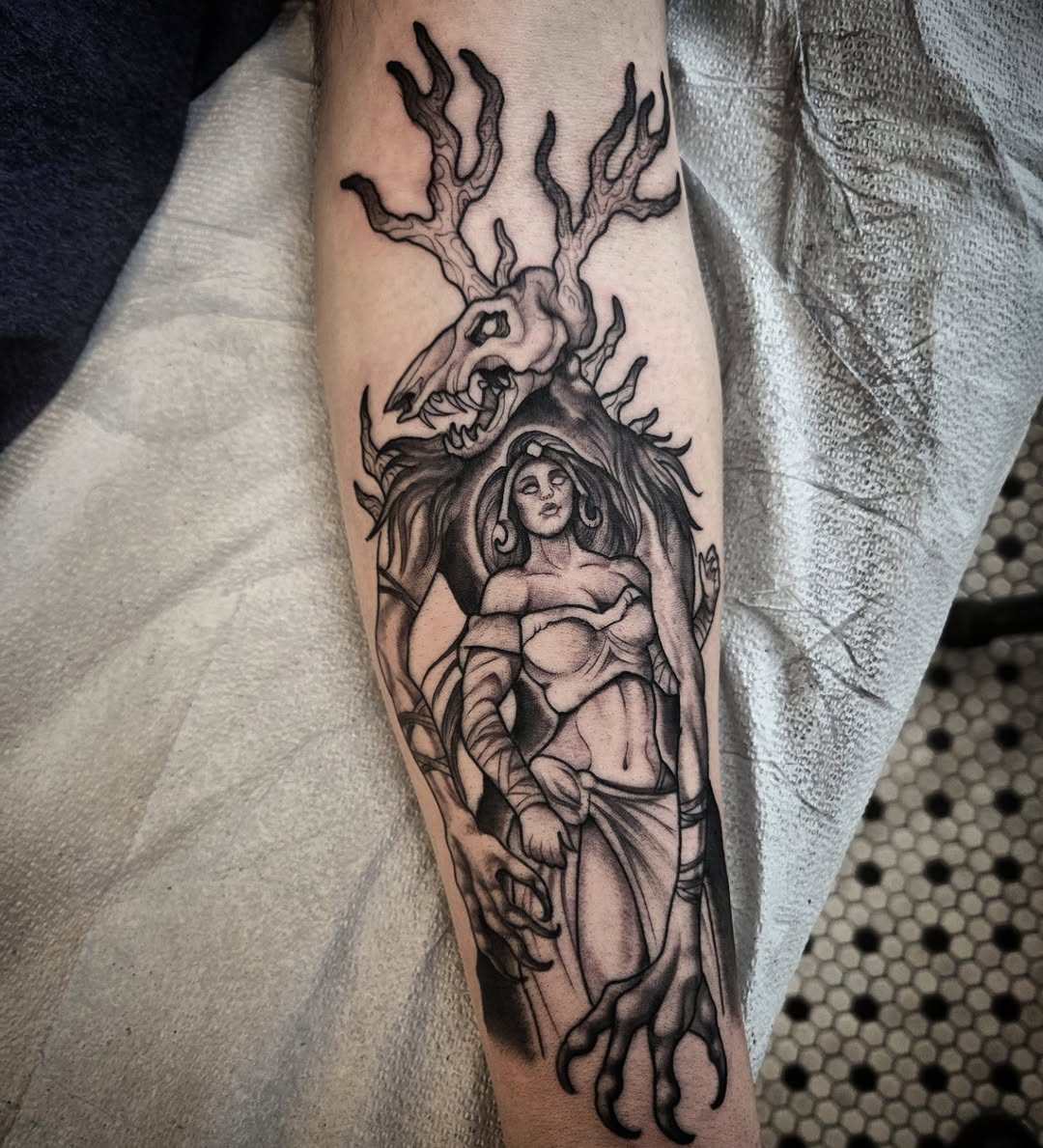 Tattoo by @nine.crows โ illustrative, black_and_grey