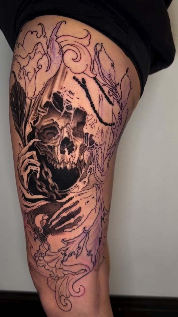 Tattoo by @moya__ink — dark_realism, black_and_grey