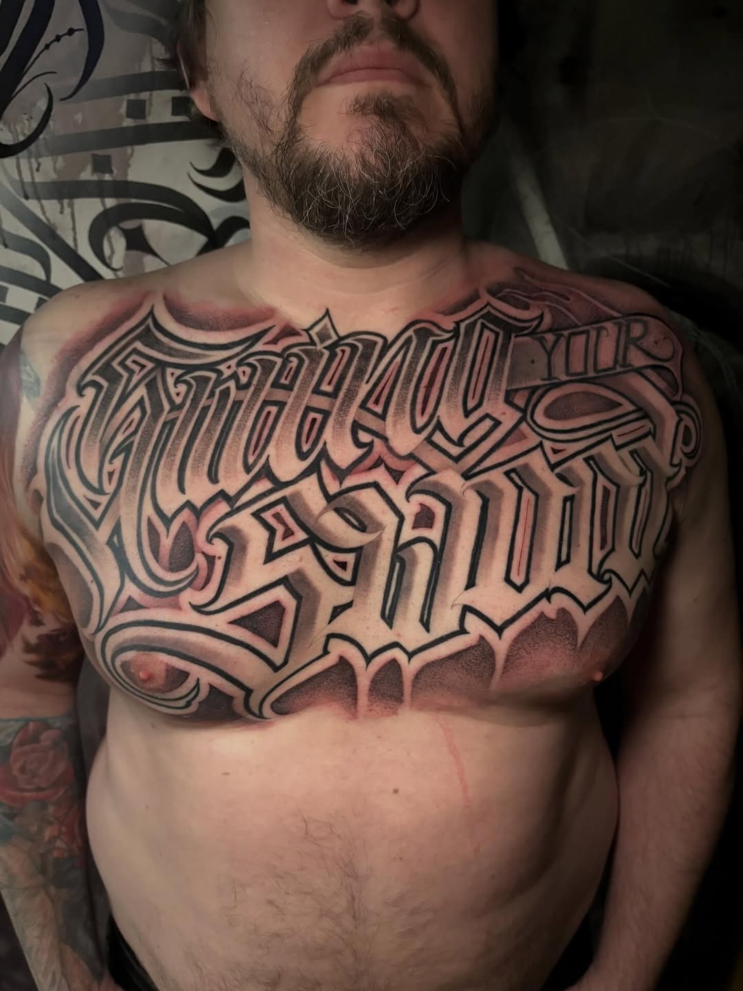 Tattoo by @trustydizon — lettering_script, blackwork