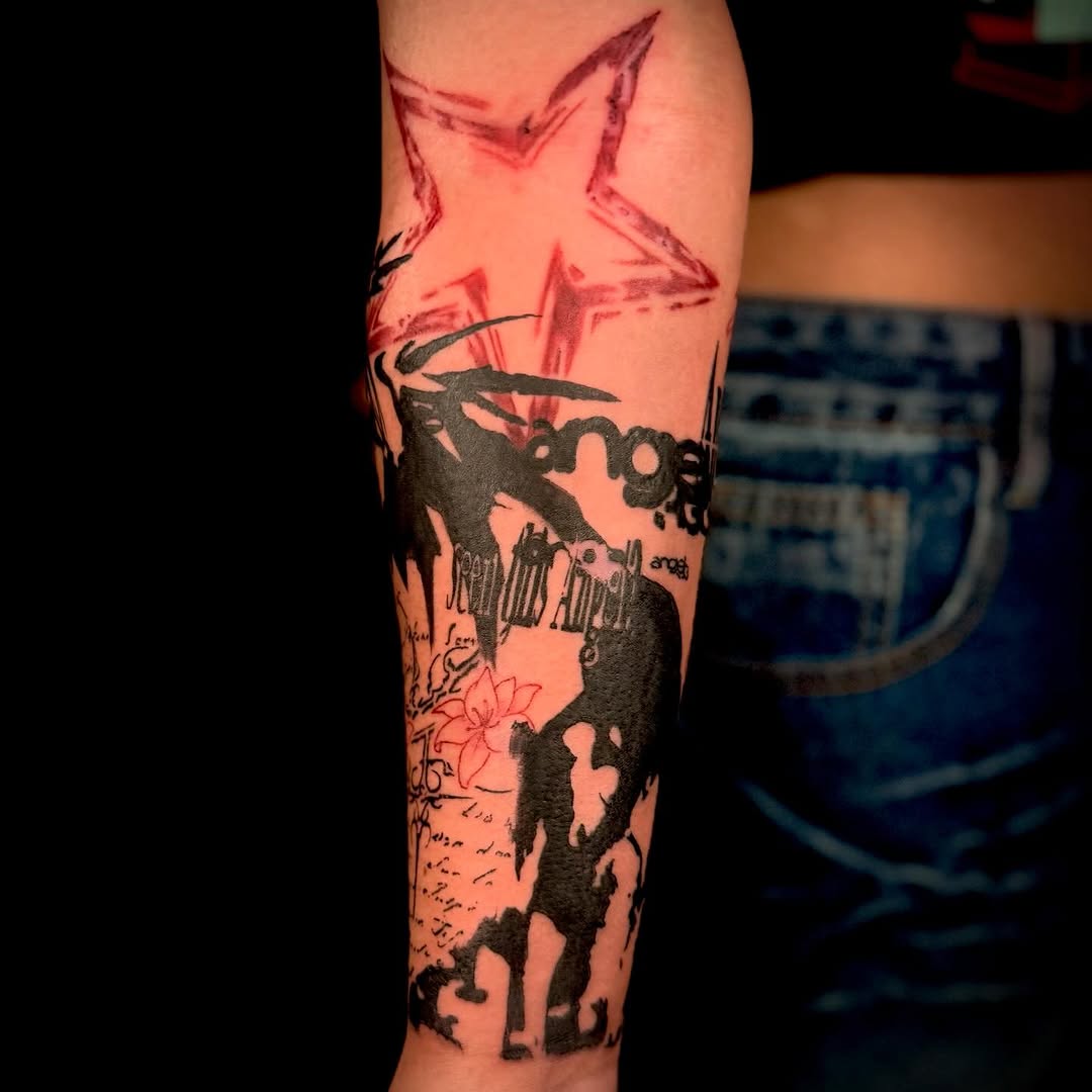 Tattoo by @vampirink.squid โ trash_polka, lettering_script