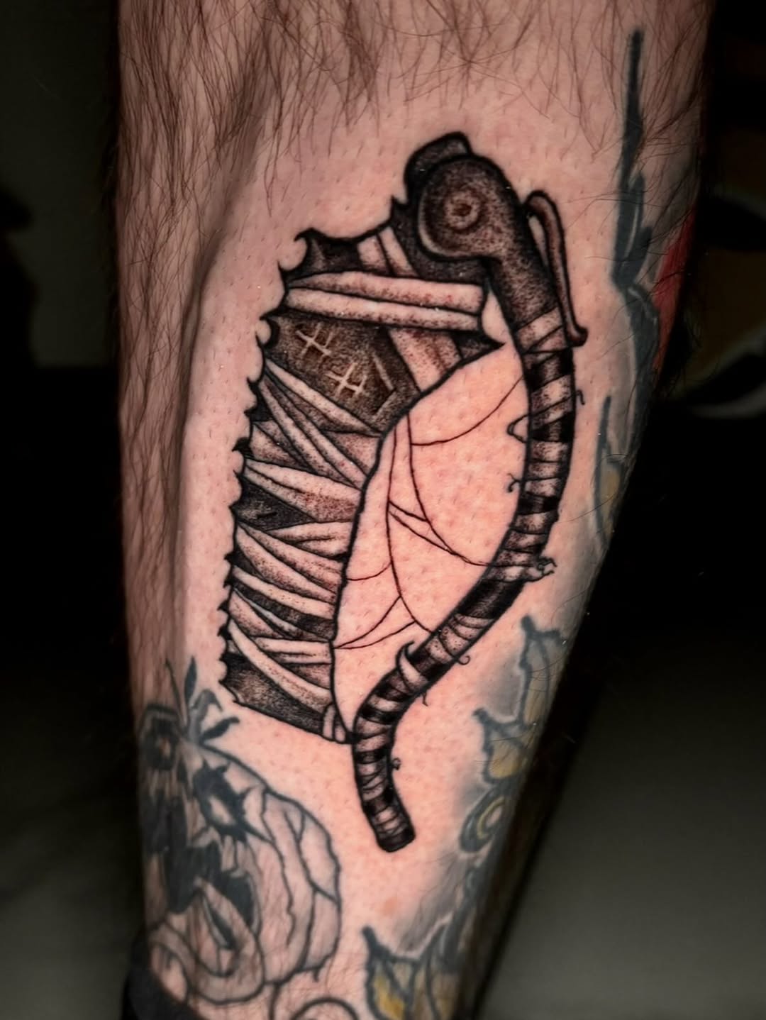 Tattoo by @cryptid.tattoo — black_and_grey, dark_realism