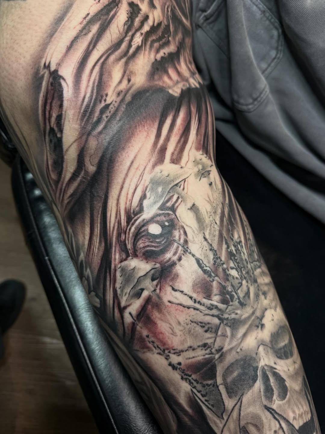 Tattoo by @meme_tattoos — realism, black_and_grey
