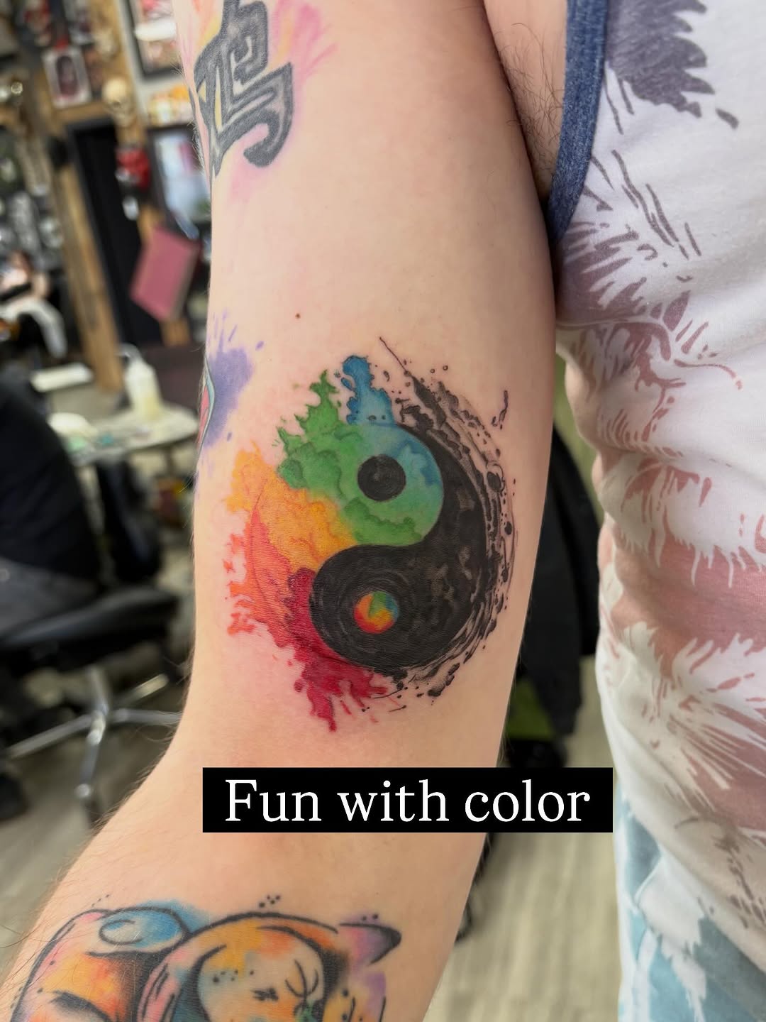 Tattoo by @damnginatattoos — watercolor, geometric