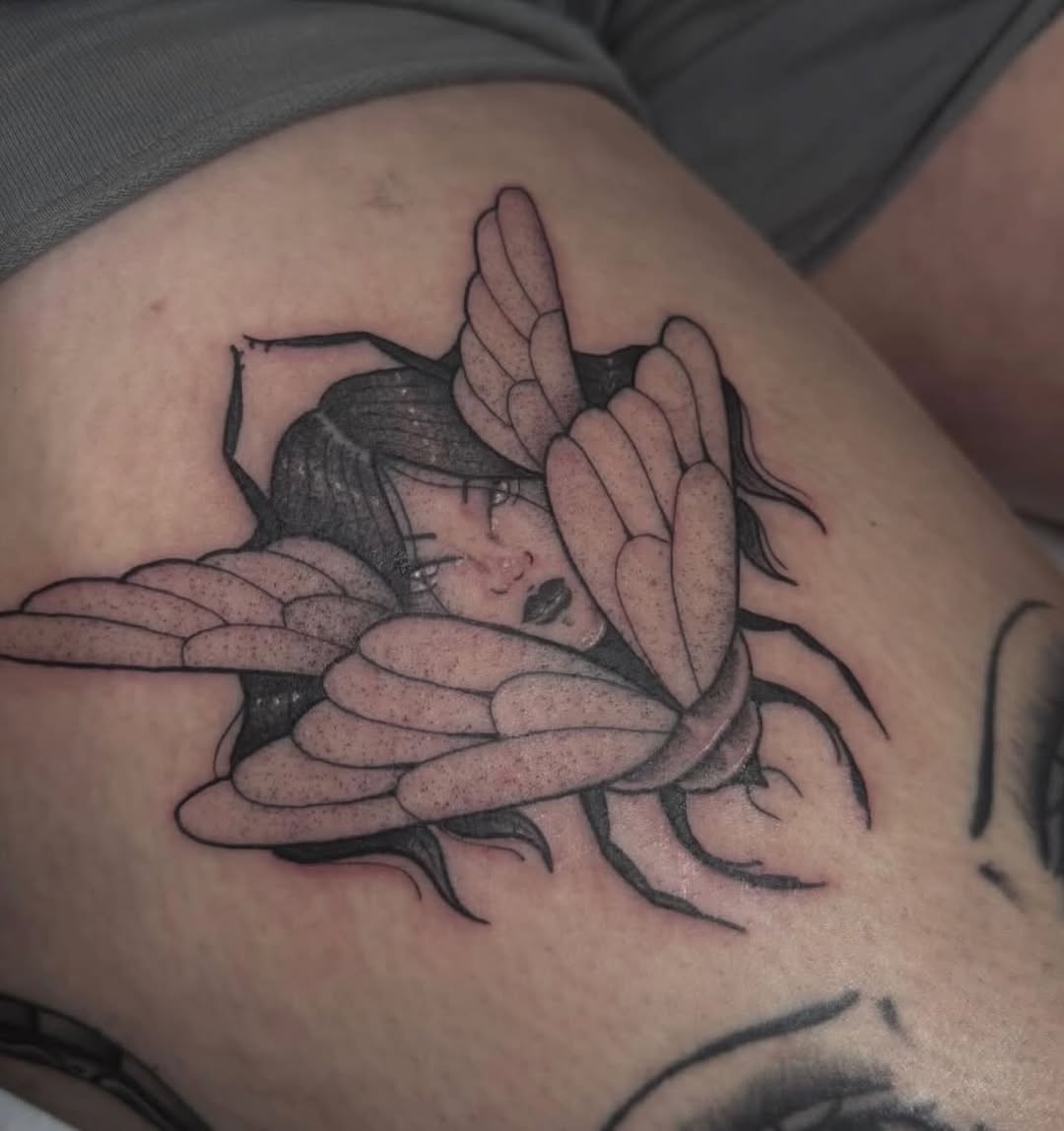 Tattoo by @honey_.ink_ — black_and_grey, fine_line