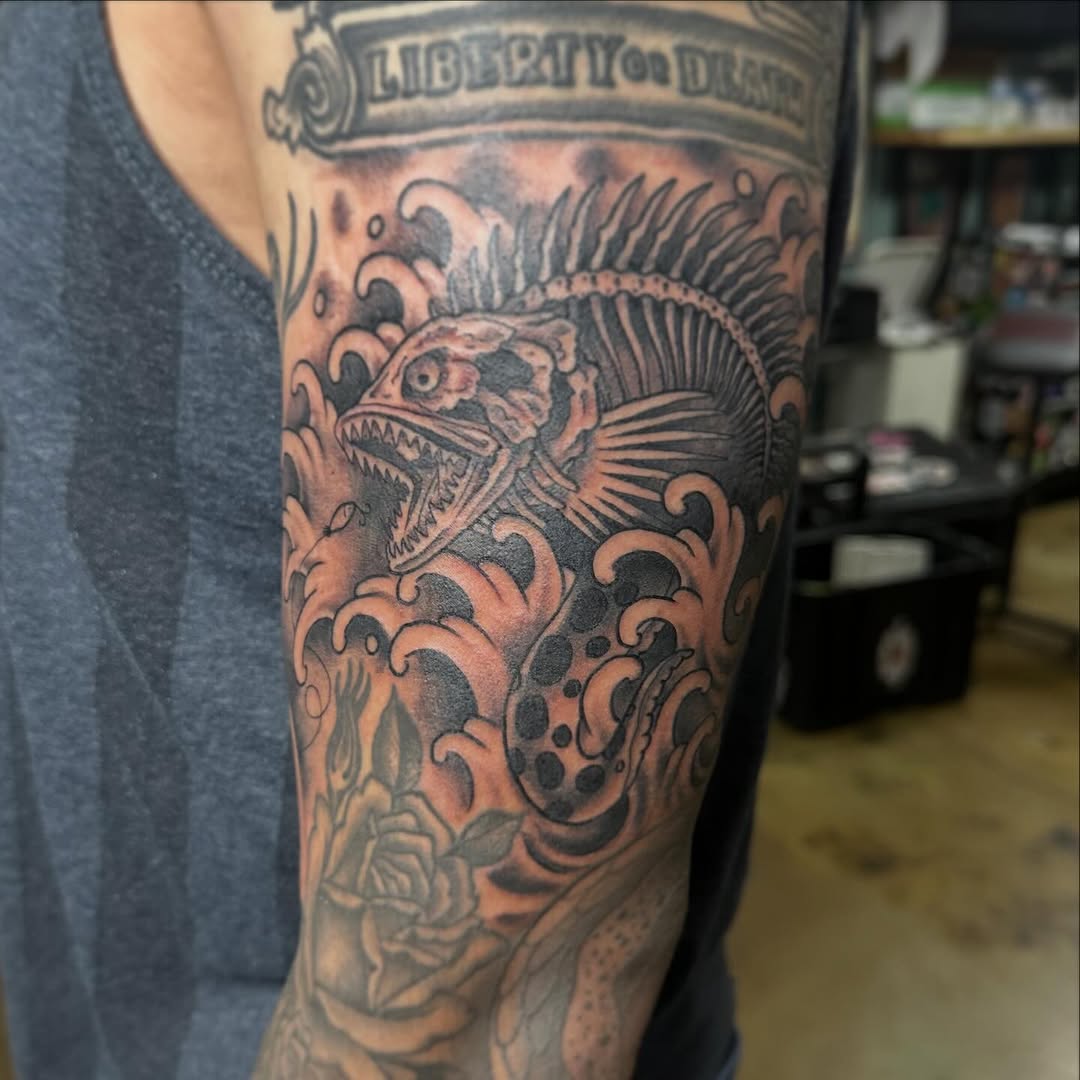 Tattoo by @gravestattooer — black_and_grey, realism
