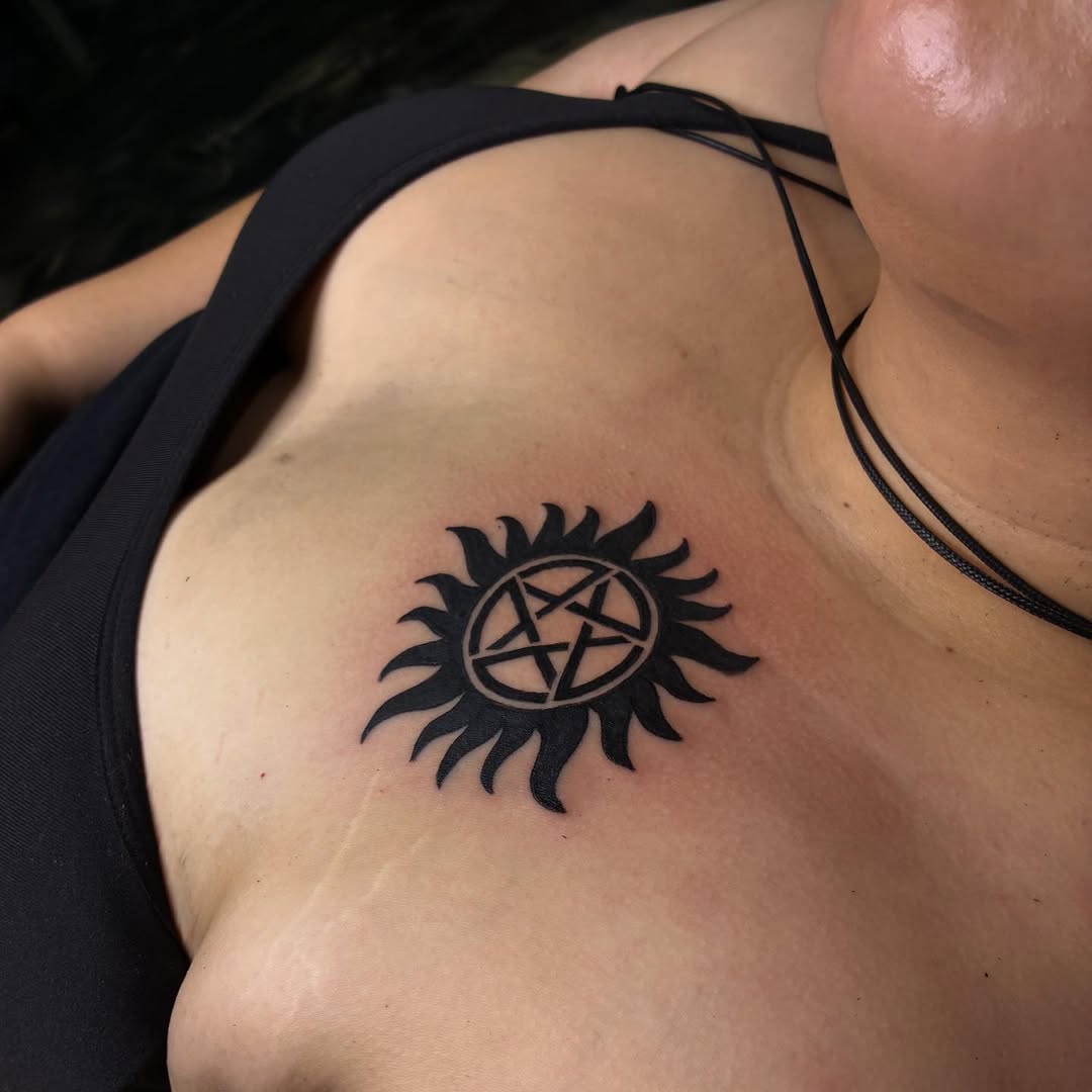 Tattoo by @pebbles.iv — blackwork, geometric