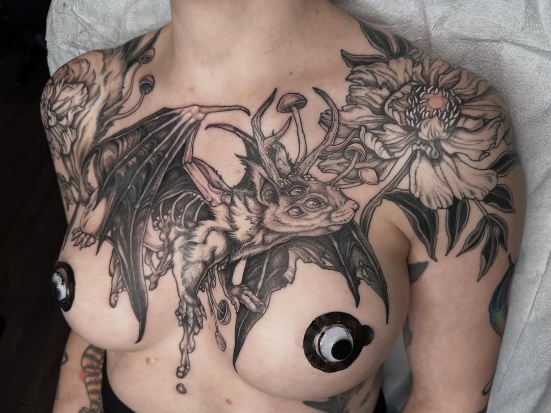 Tattoo by @creature_tattooer — black_and_grey, illustrative