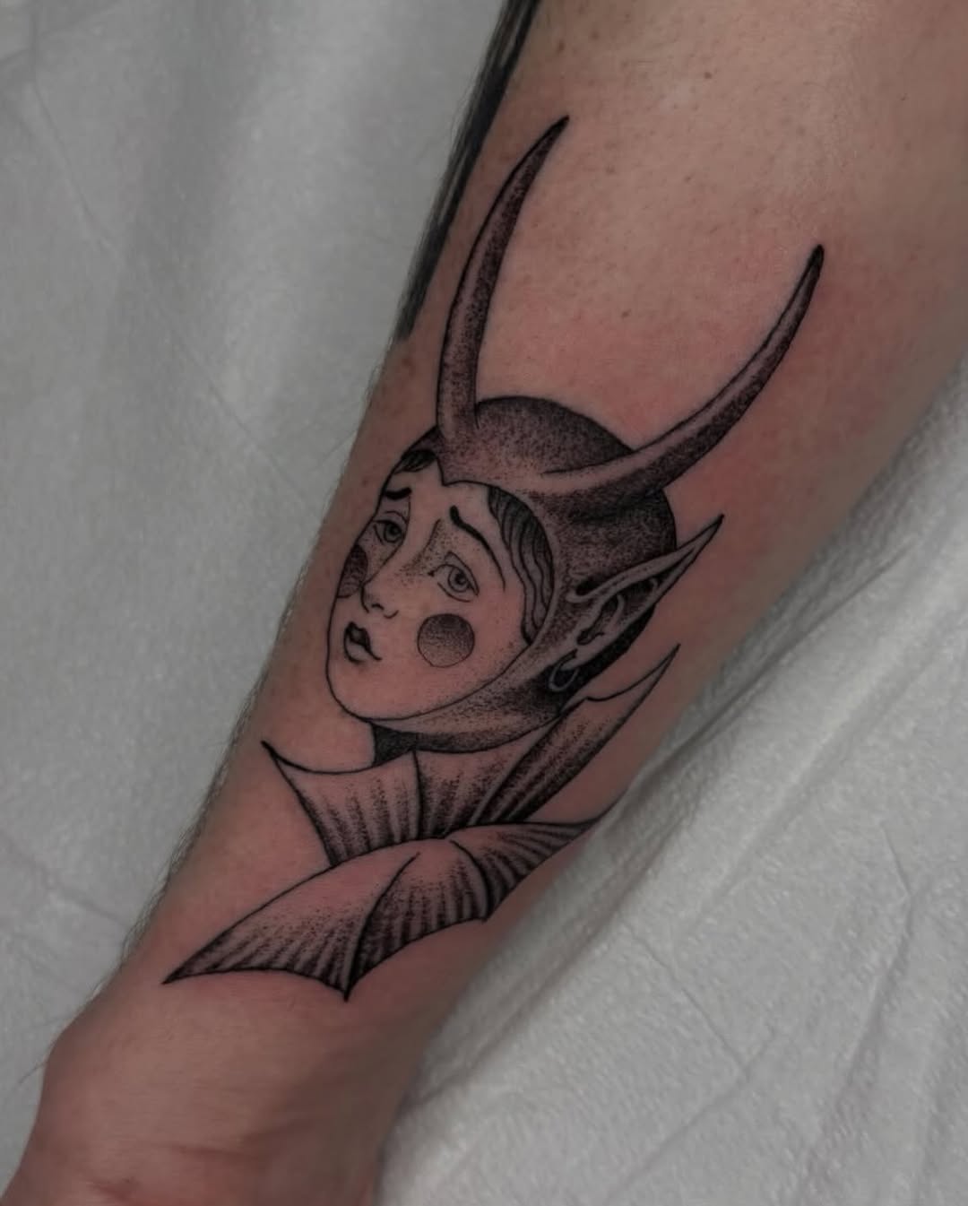 Tattoo by @mothmilk — dotwork, black_and_grey