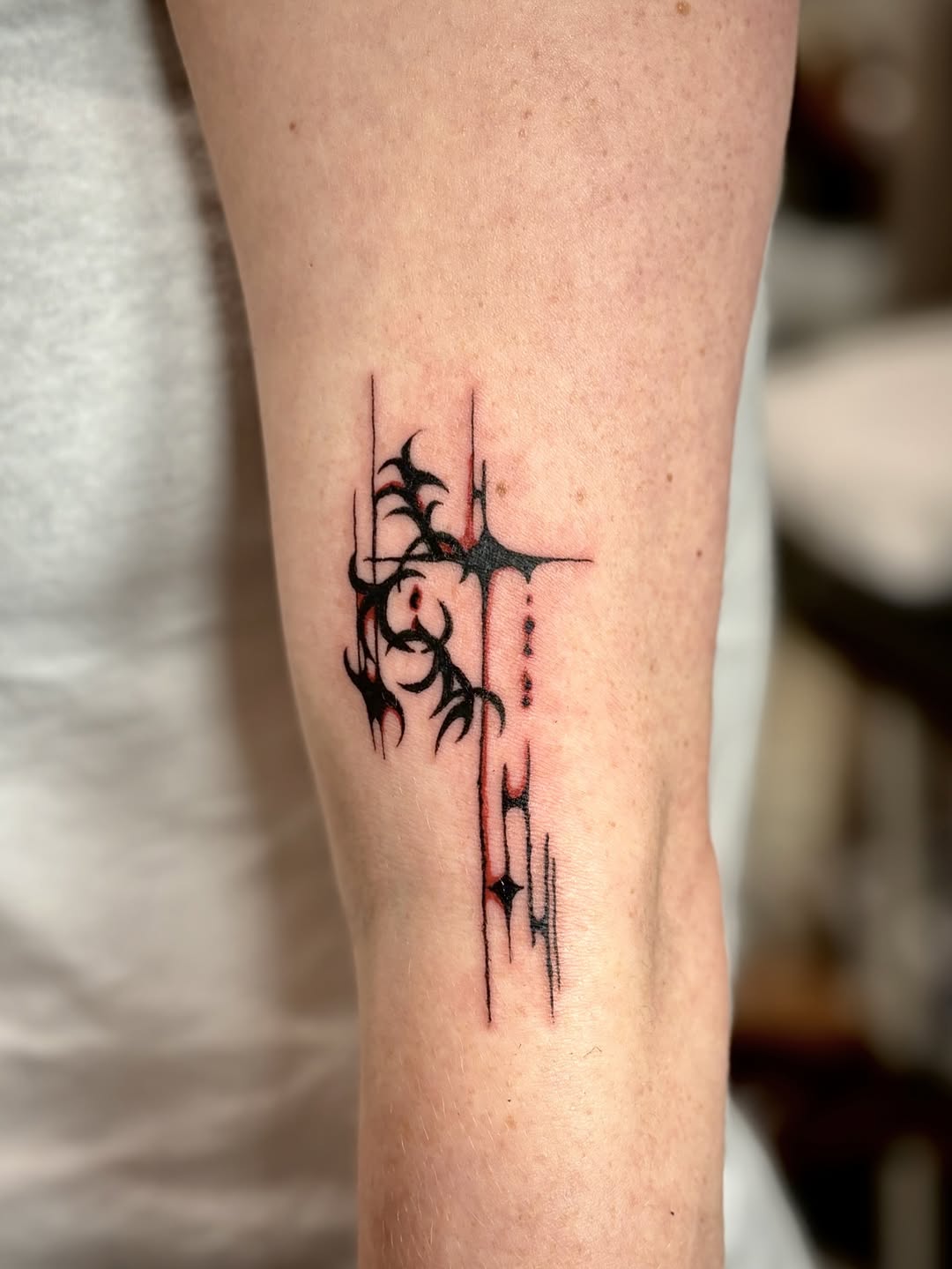 Tattoo by @soupytats — blackwork, geometric