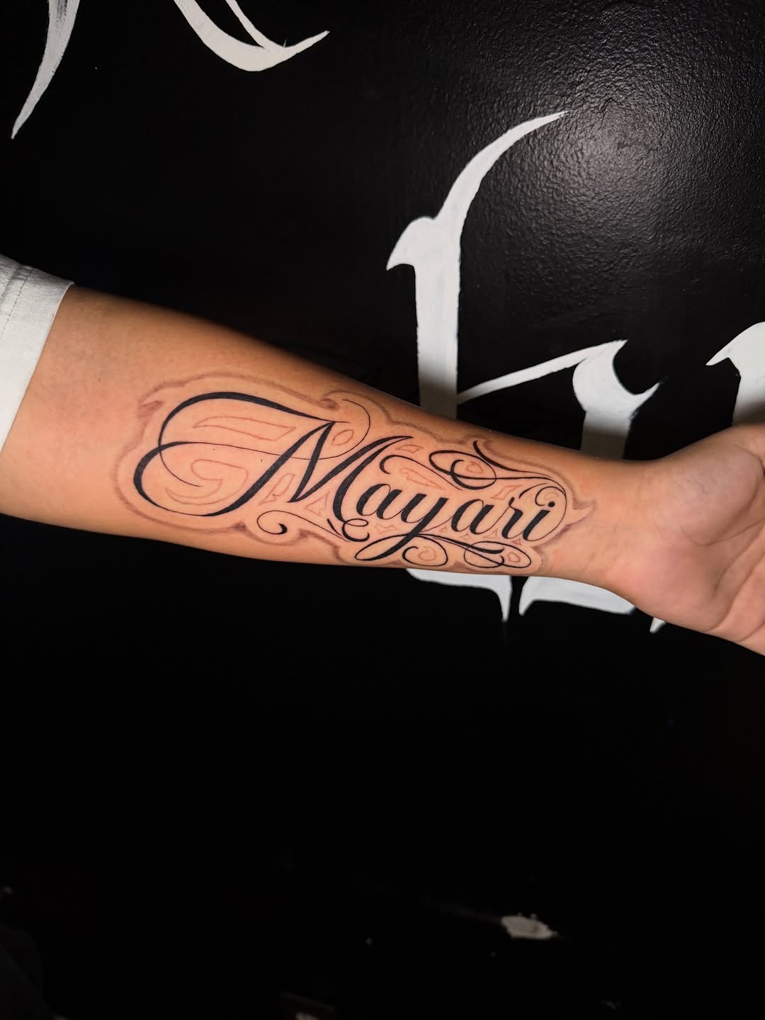 Tattoo by @leftnito โ lettering_script, chicano