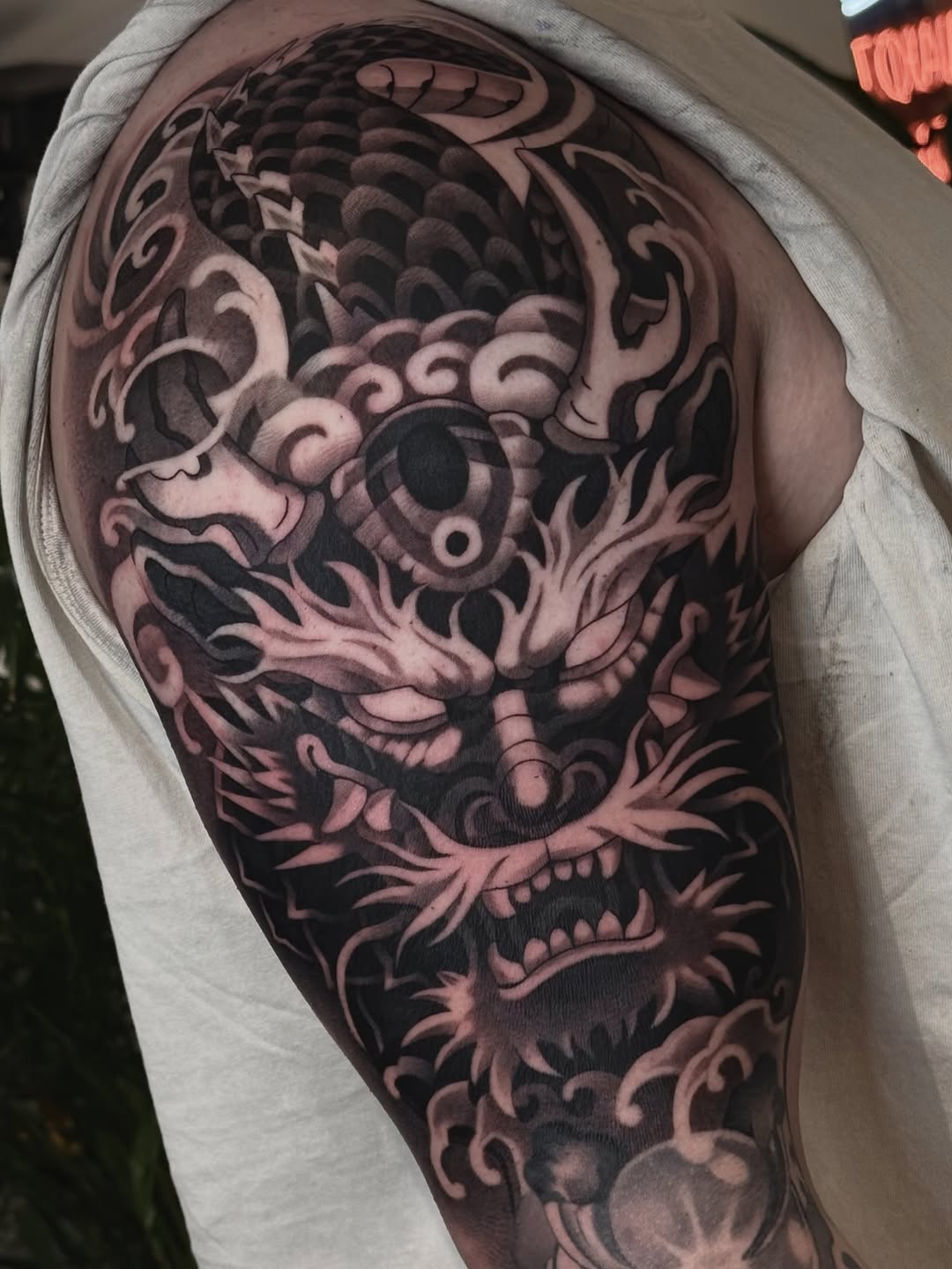 Tattoo by @vudi_tattoo — japanese_irezumi, black_and_grey