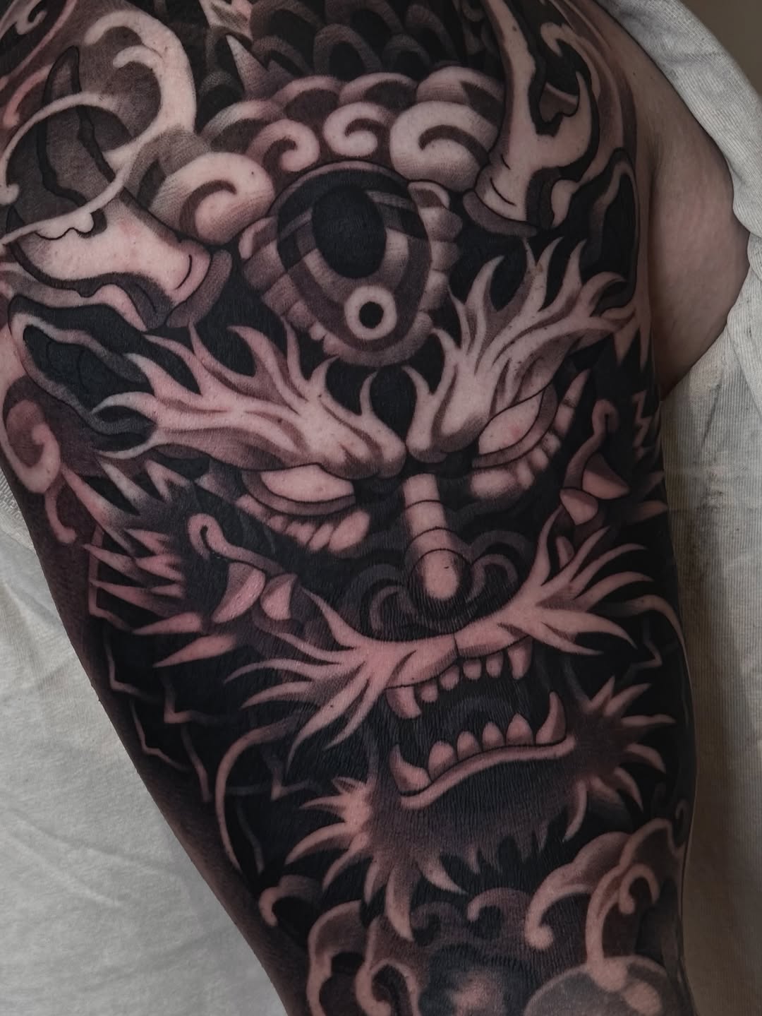 Tattoo by @vudi_tattoo — japanese_irezumi, black_and_grey