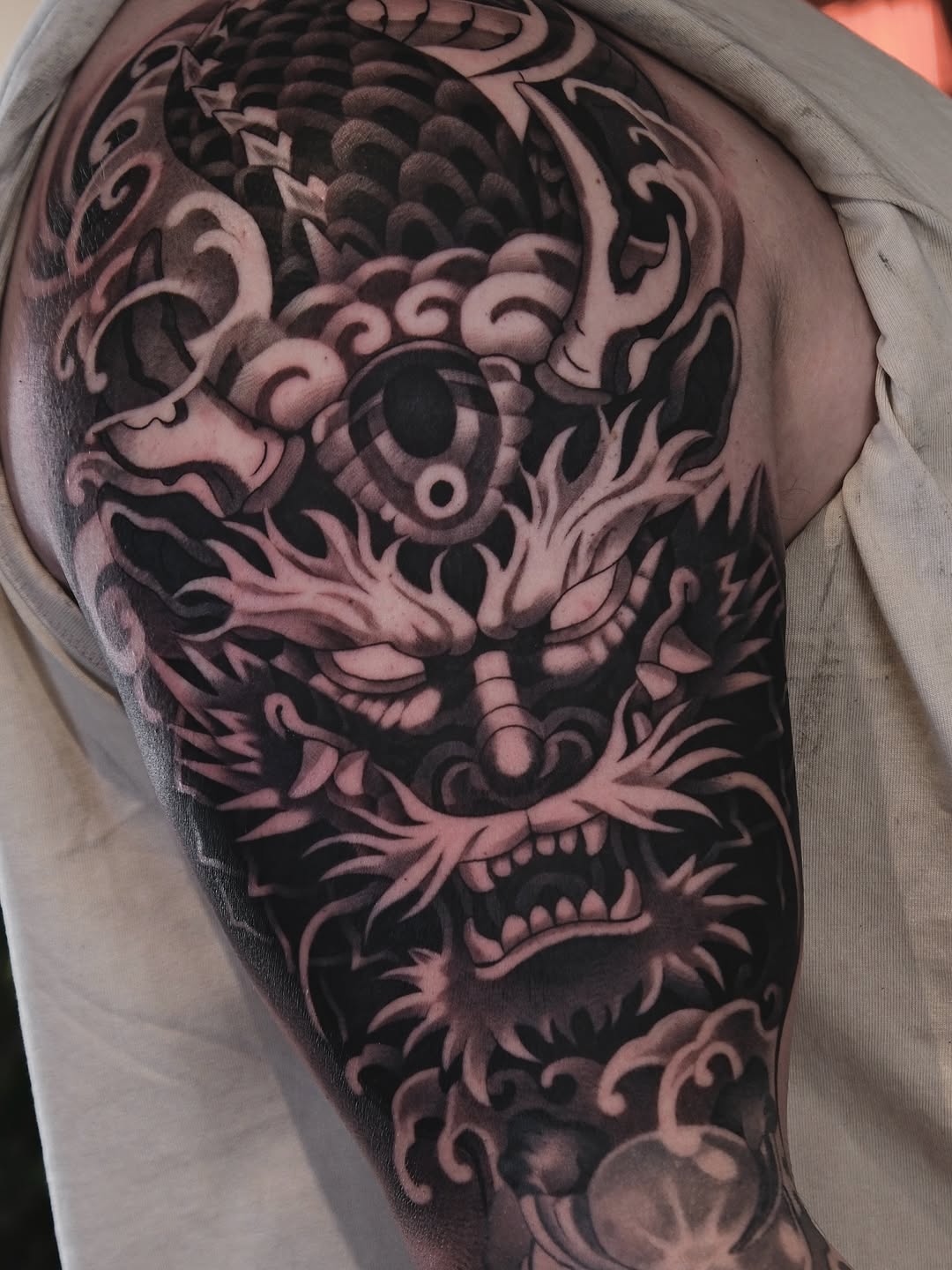 Tattoo by @vudi_tattoo — japanese_irezumi, black_and_grey