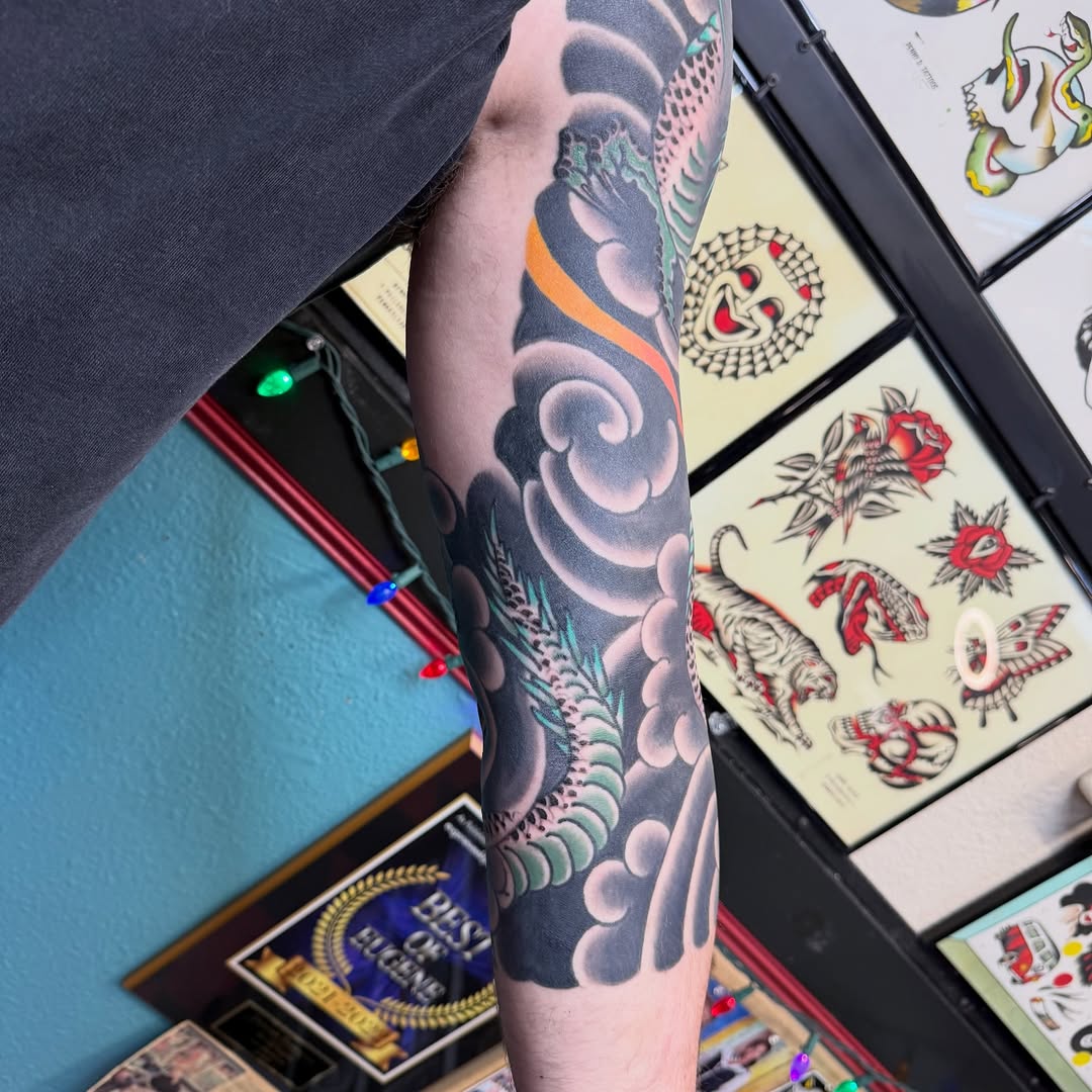 Tattoo by @tattoosbydemianthompson — japanese_irezumi, black_and_grey