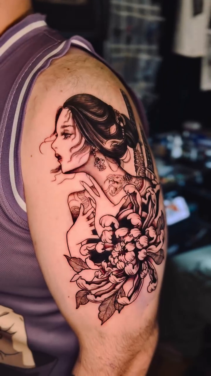 Tattoo by @fortune_glory — japanese_irezumi, black_and_grey