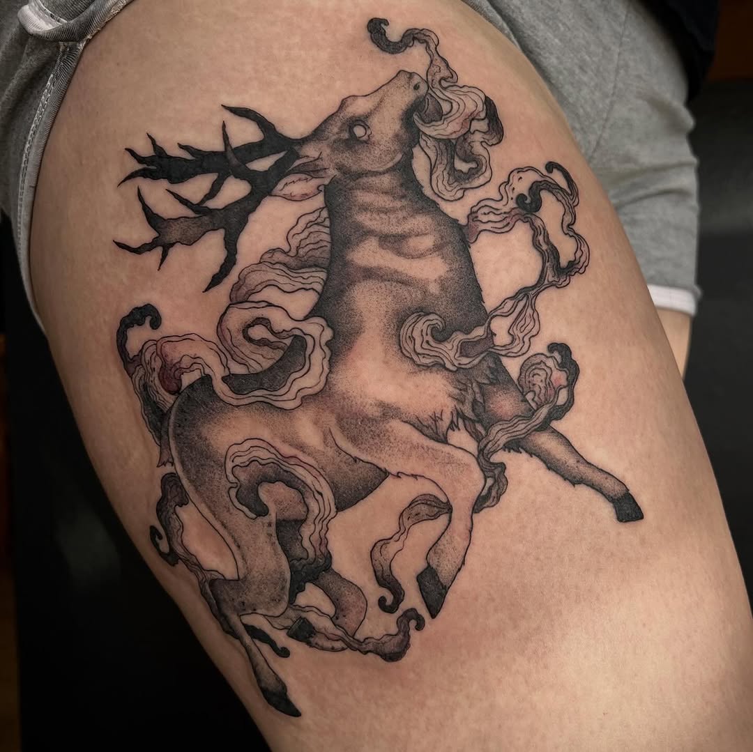 Tattoo by @popkerntattoos โ black_and_grey, dark_realism