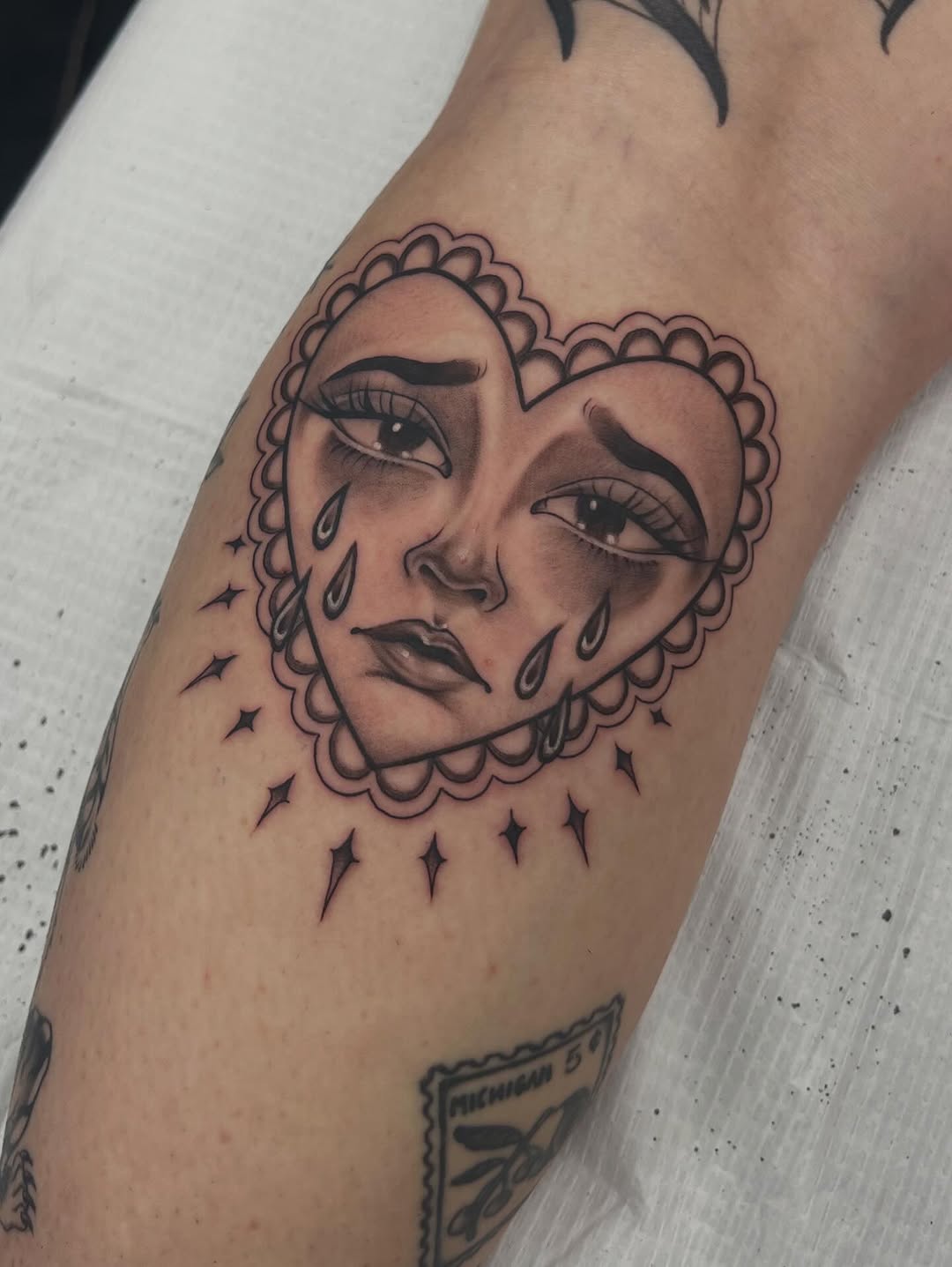 Tattoo by @lyndsink — black_and_grey, chicano