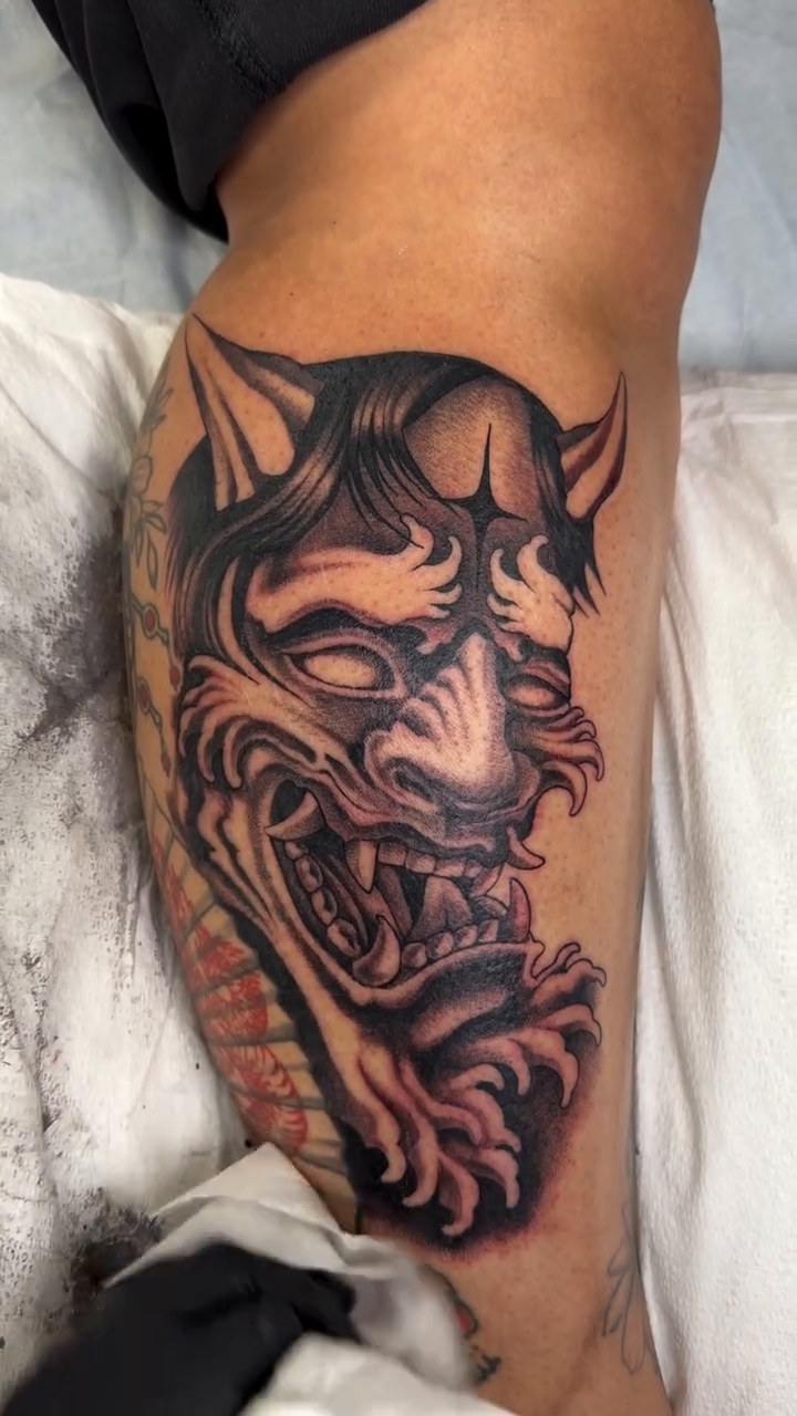 Tattoo by @yokainani — japanese_irezumi, black_and_grey