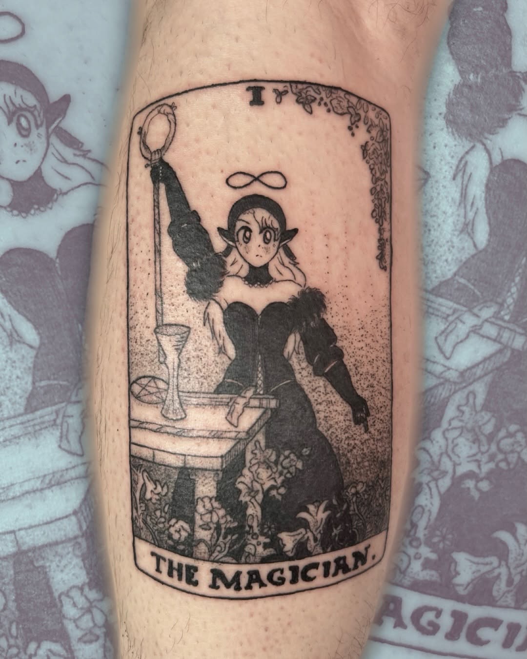 Tattoo by @rilakkaya — anime, black_and_grey
