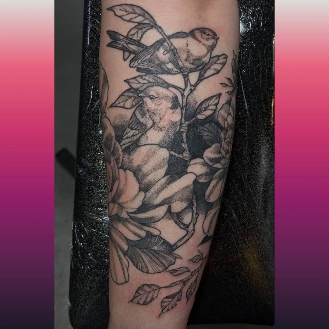 Tattoo by @crappie.tatts — black_and_grey, illustrative